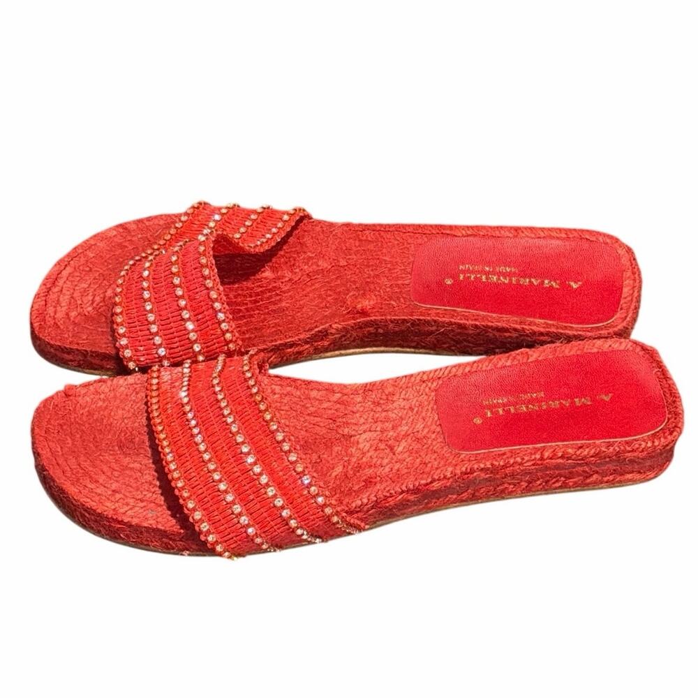 A. Marinelli size 7.5 red woven raffia espadrille slide sandals - Picture 2 of 4